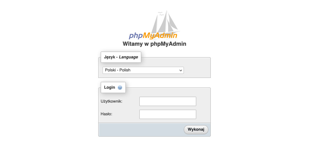Logowanie phpMyAdmin